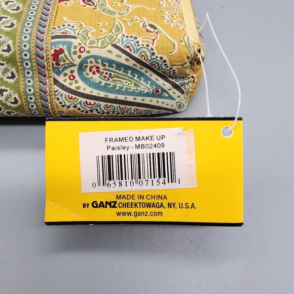 MAGGI B Framed Makeup Bag 6"x3.5" Paisley Print Yellow Vintage Style GANZ - Picture 2 of 10